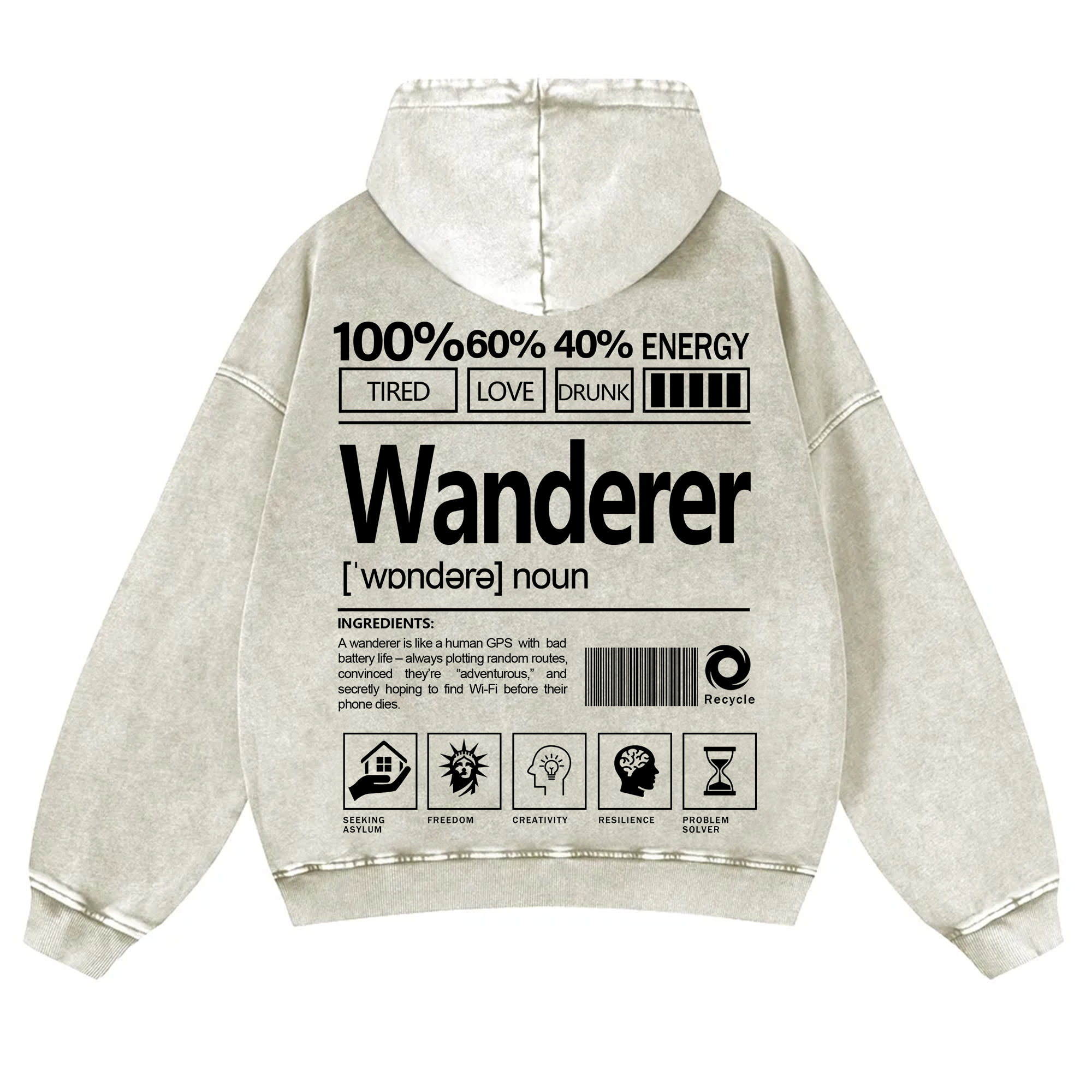 Wanderer Unisex Fit Vintage Washed Hoodie