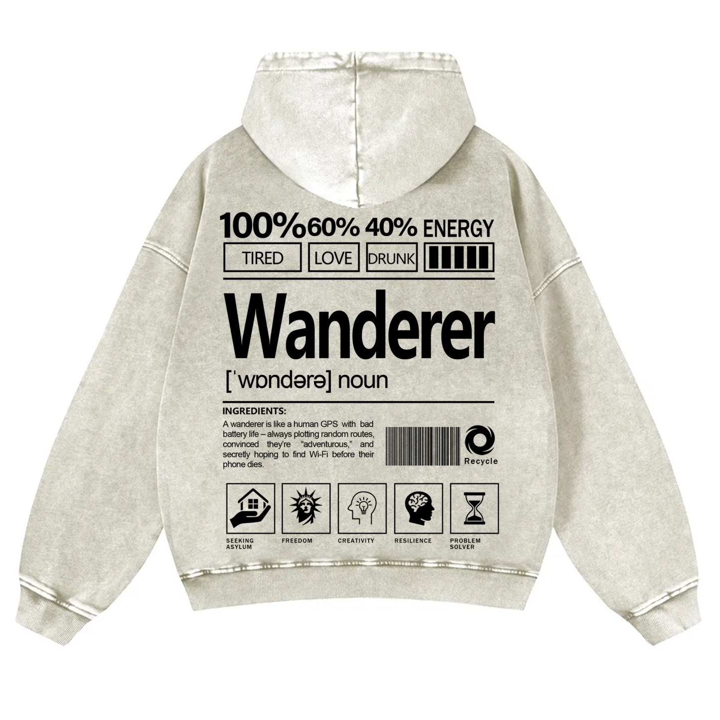 Wanderer Unisex Fit Vintage Washed Hoodie