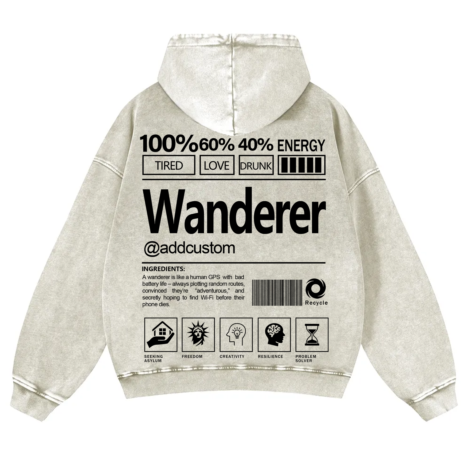Wanderer Addcustom Unisex Fit Vintage Washed Hoodie