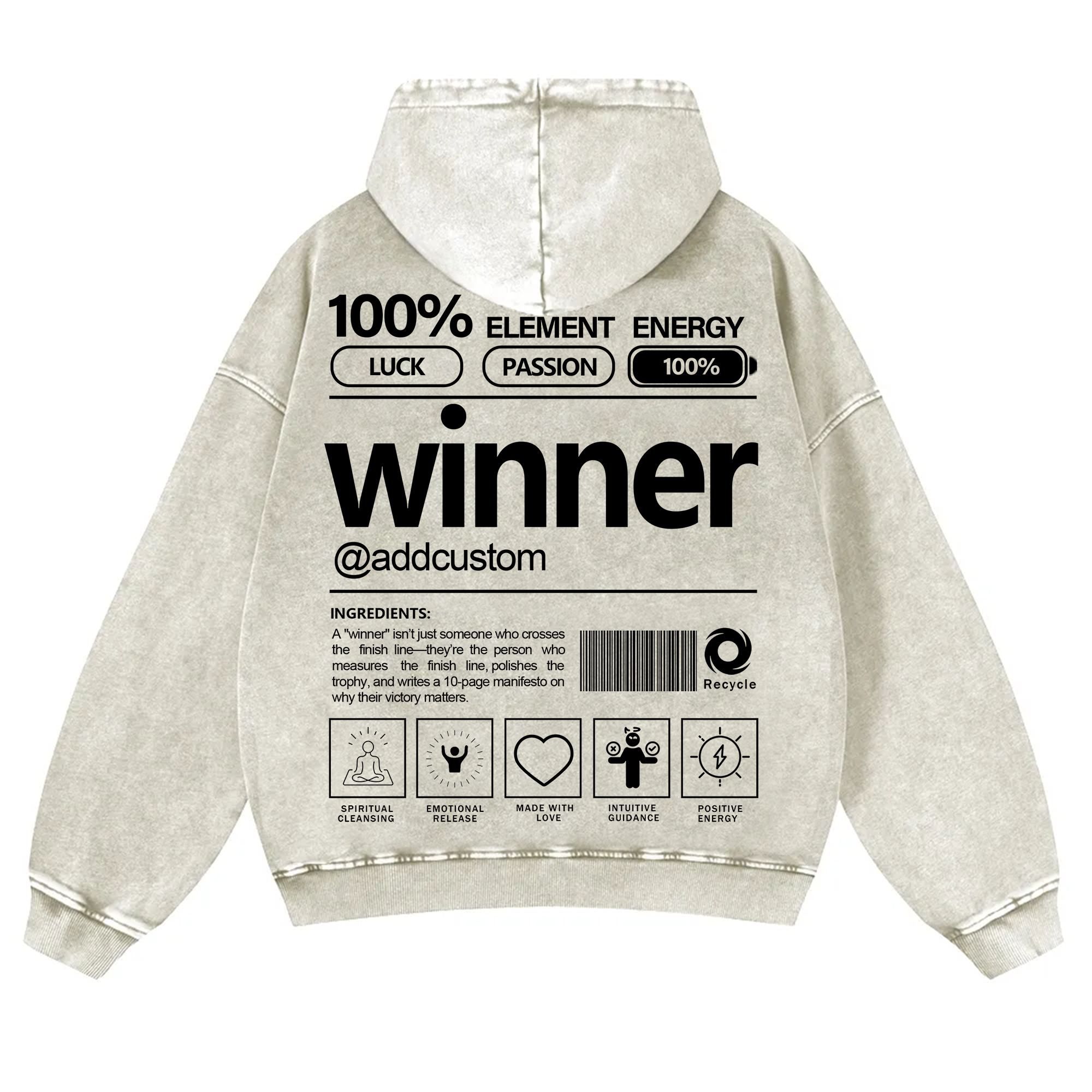 Winner Addcustom Unisex Fit Vintage Washed Hoodie