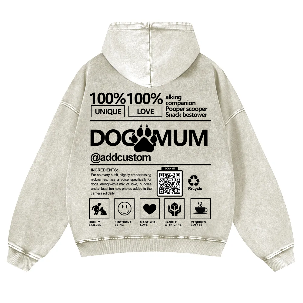 Dog Mum  Addcustom QR Code Name Casual Washed Hoodie