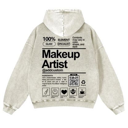 Wearishow Makeup Artist Addcustom QR Code Casual Washed Hoodie