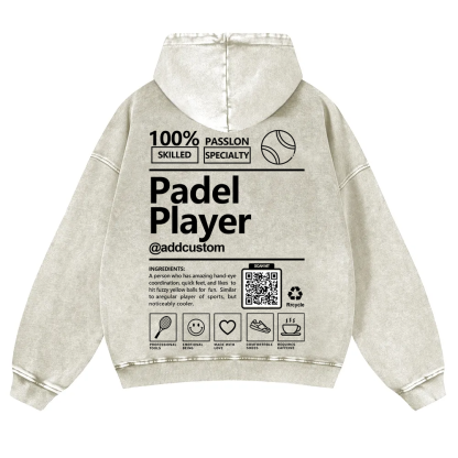 Padel player Addcustom QR Code Casual Washed Hoodie wearishow