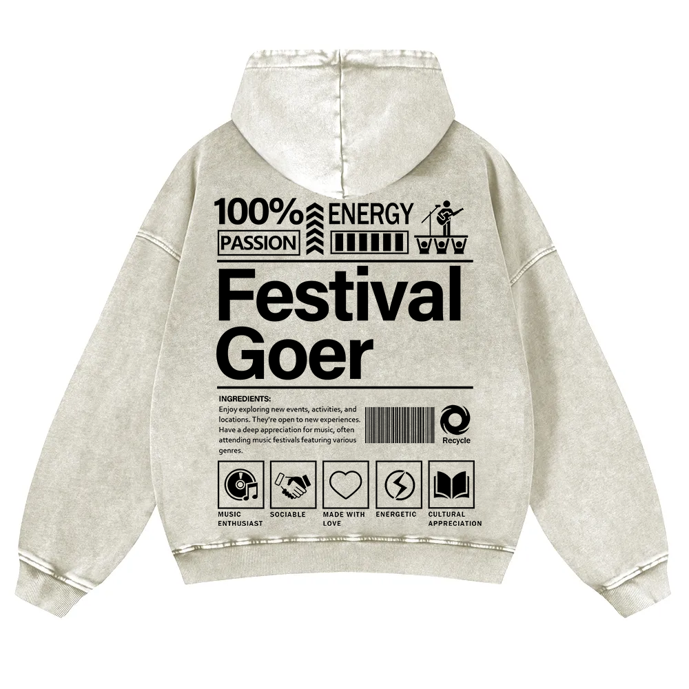 Festival Goer Casual Washed Hoodie wearishow