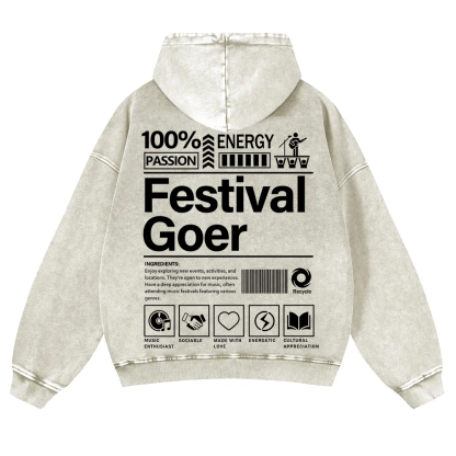Festival Goer Casual Washed Hoodie wearishow