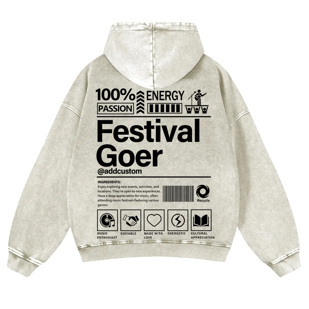 Festival Goer Custom Unisex Casual Washed Hoodie wearishow