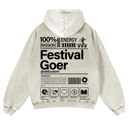 Festival Goer Custom Unisex Casual Washed Hoodie wearishow