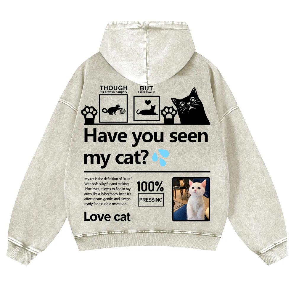 Cat Trick Customized Unisex Casual Washed Hoodie wearishow