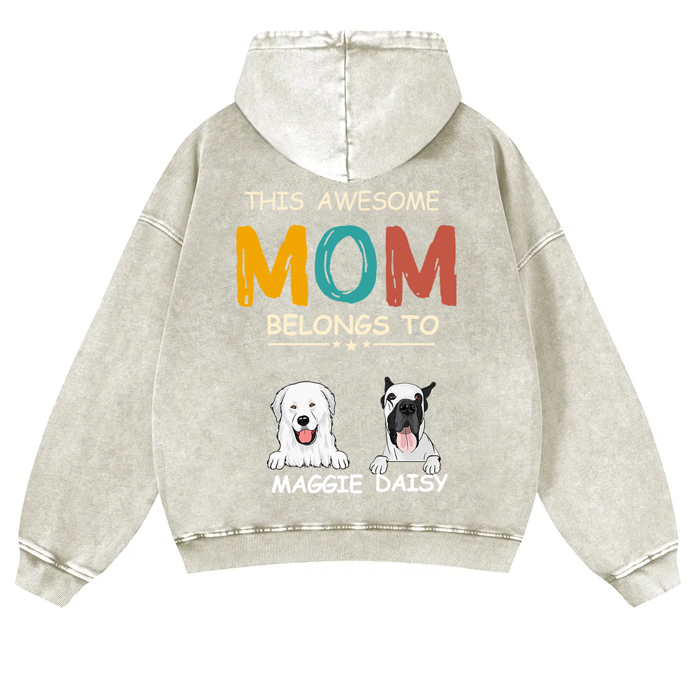 This Awesome Mom/Dad Belongs To - Personalized Custom Unisex Washed Hoodie