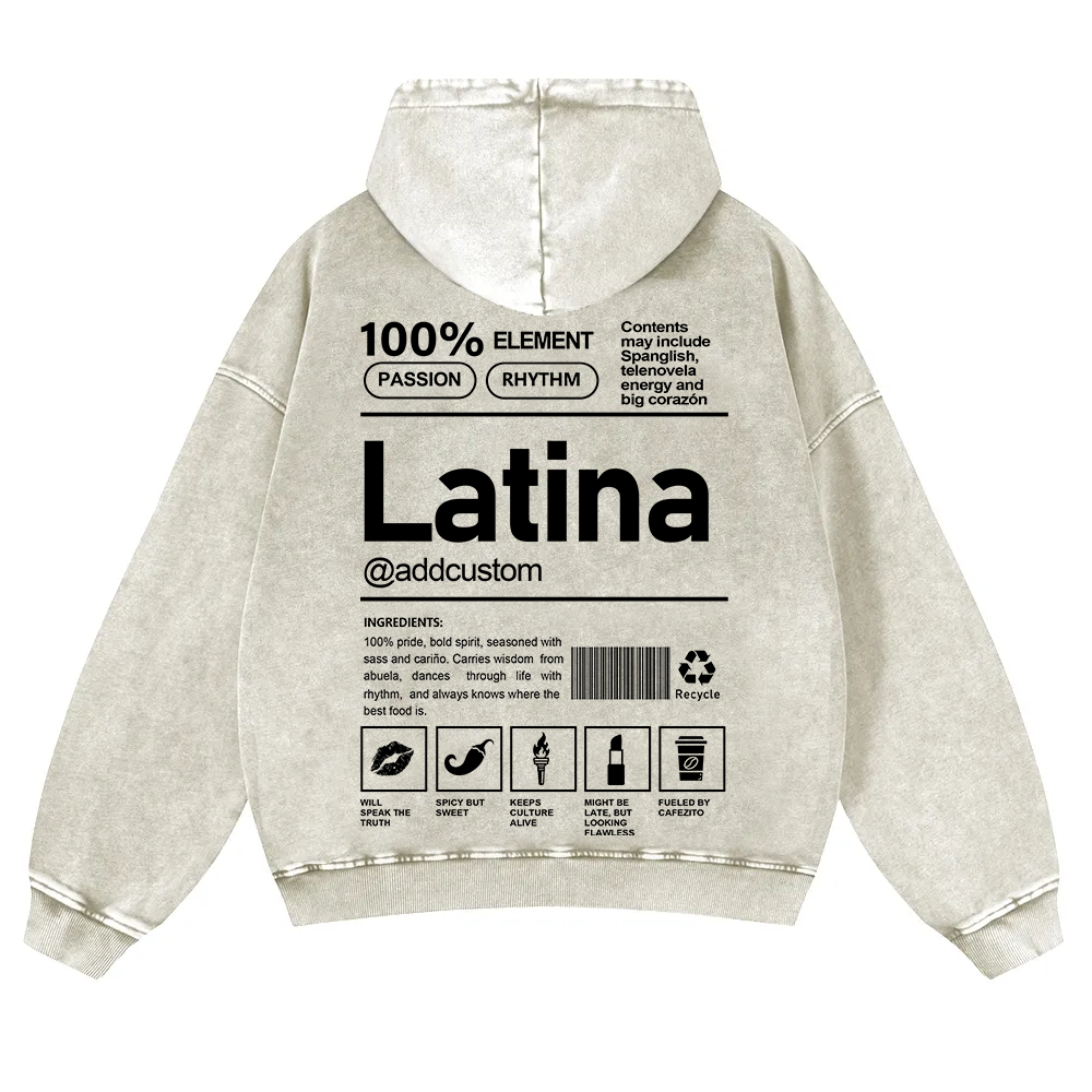 Latina Addcustom Unisex Fit  Washed Hoodie wearishow