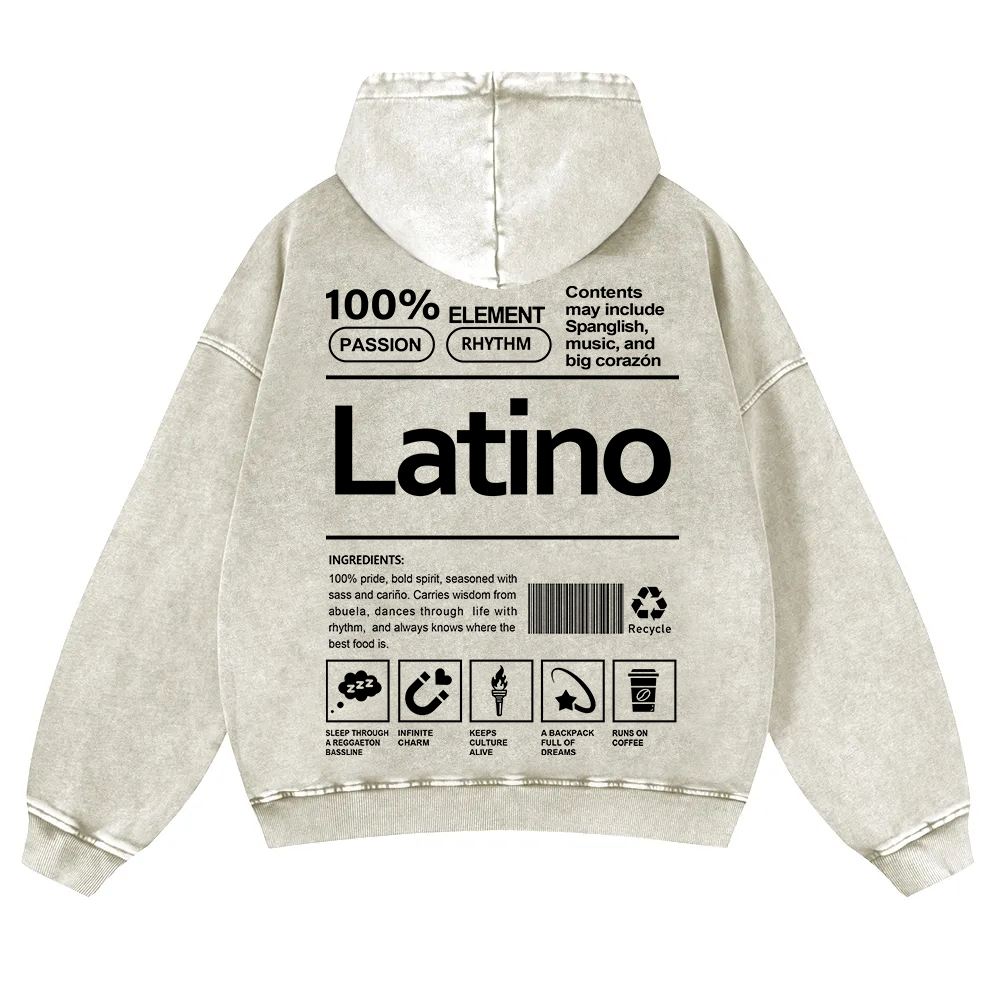 Latino Unisex Fit  Washed Hoodie wearishow