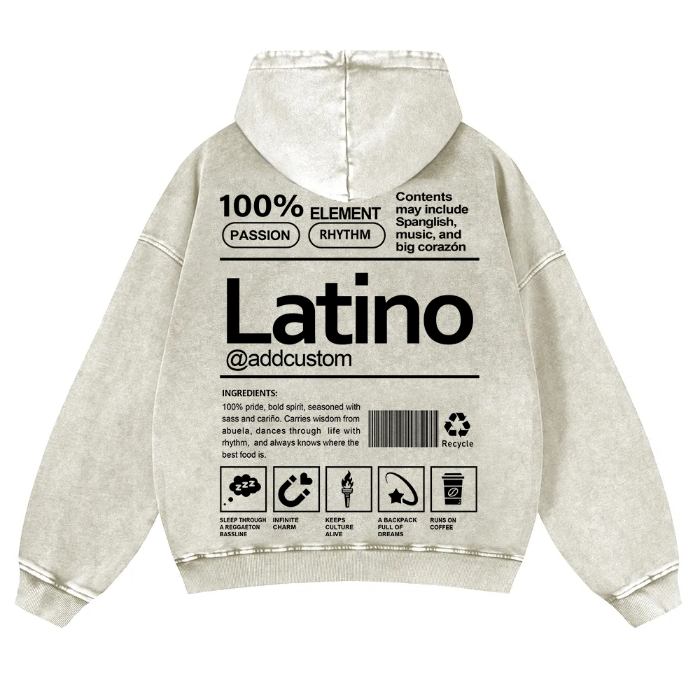 Latino Addcustom Unisex Fit  Washed Hoodie wearishow
