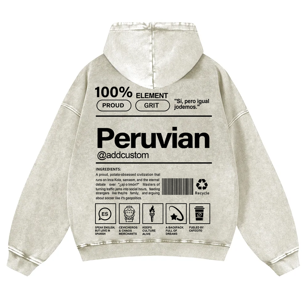 Peruvian Addcustom Unisex Fit  Washed Hoodie wearishow