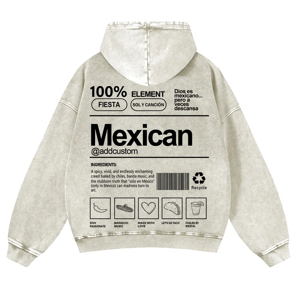 Mexican Addcustom Unisex Fit  Washed Hoodie wearishow