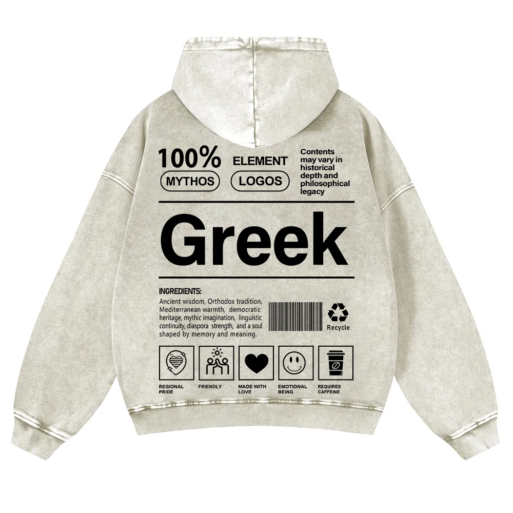Greek Unisex Fit  Washed Hoodie wearishow