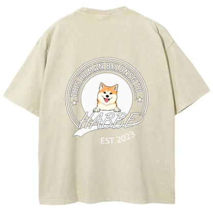 Wearishow -This Human Belongs To - Personalized Custom  WashedT-shirt