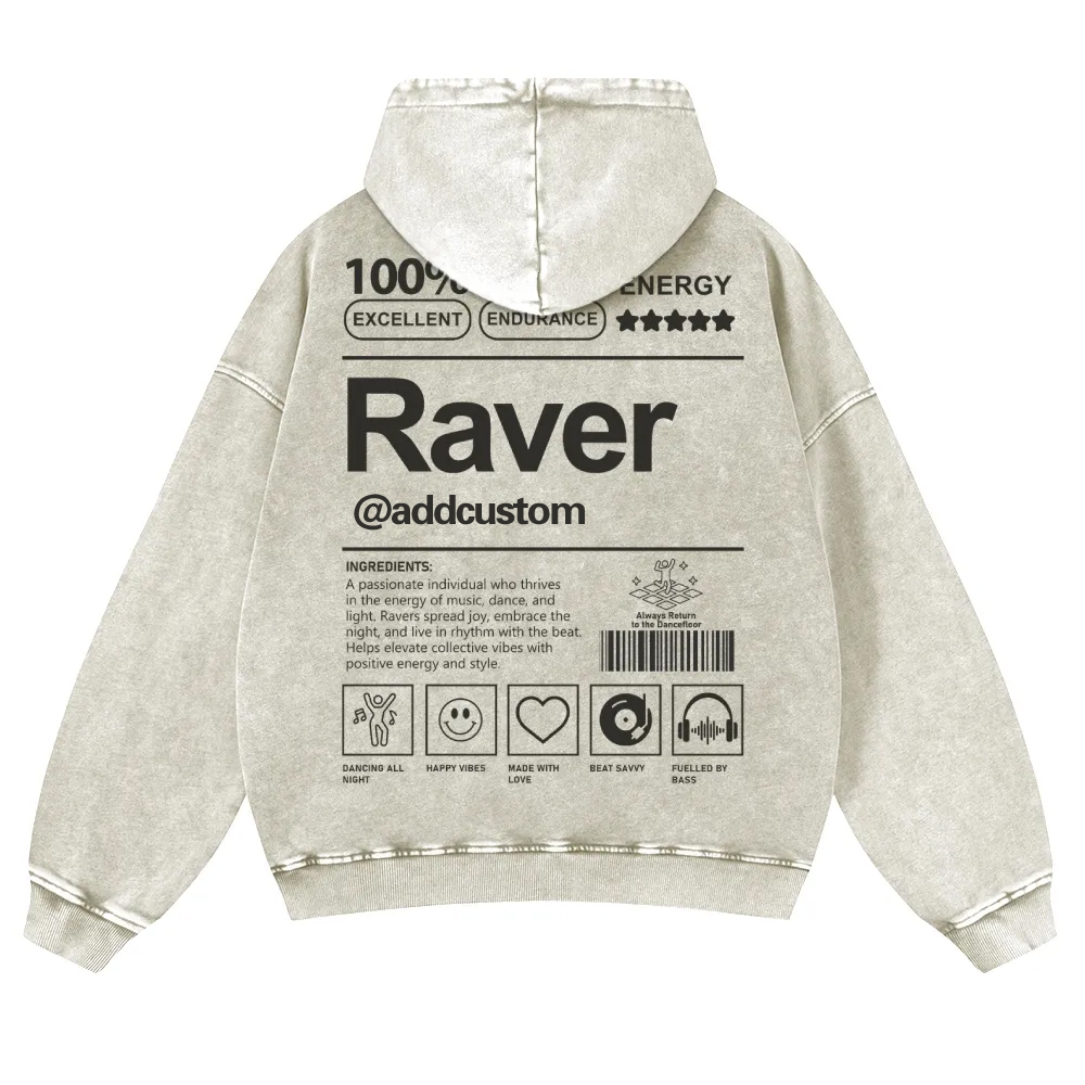 Addcustom Raver Casual Washed Hoodie wearishow