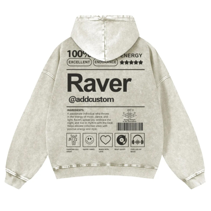 Addcustom Raver Casual Washed Hoodie wearishow