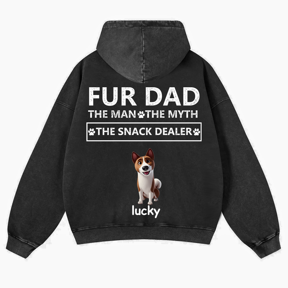 Fur Dad The Man The Myth The Snack Dealer - Personalized Custom Unisex Washed Hoodie