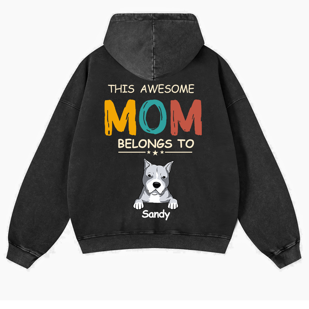 This Awesome Mom/Dad Belongs To - Personalized Custom Unisex Washed Hoodie