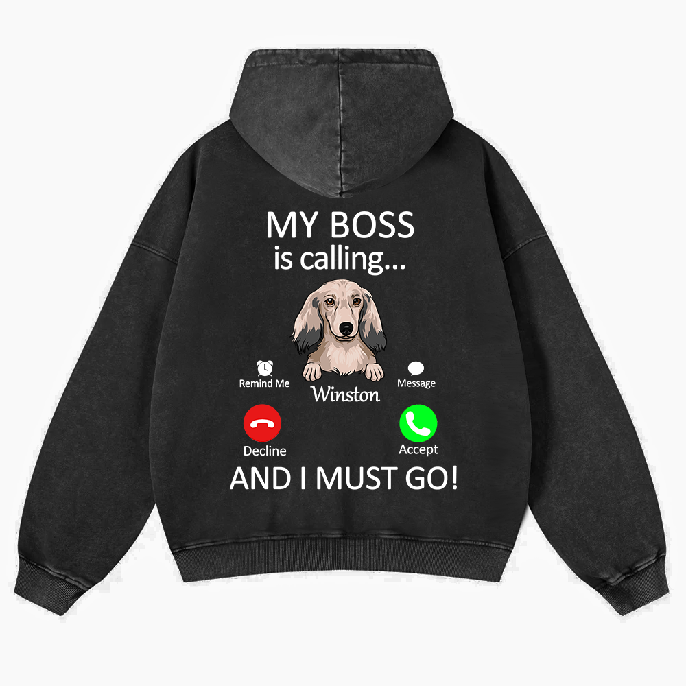 Dog Boss Calling - Personalized Custom Unisex Washed Hoodie wearishow