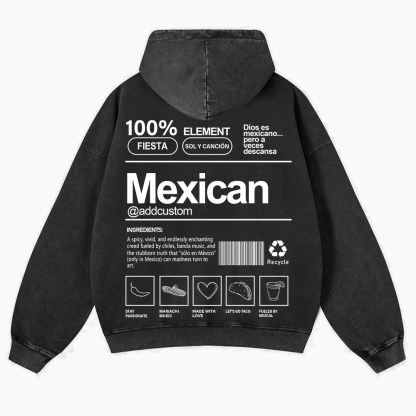 Mexican Addcustom Unisex Fit  Washed Hoodie wearishow
