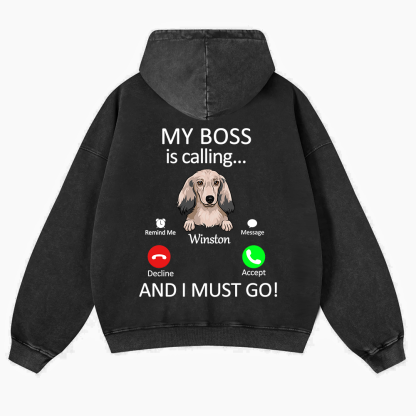 Dog Boss Calling - Personalized Custom Unisex Washed Hoodie wearishow