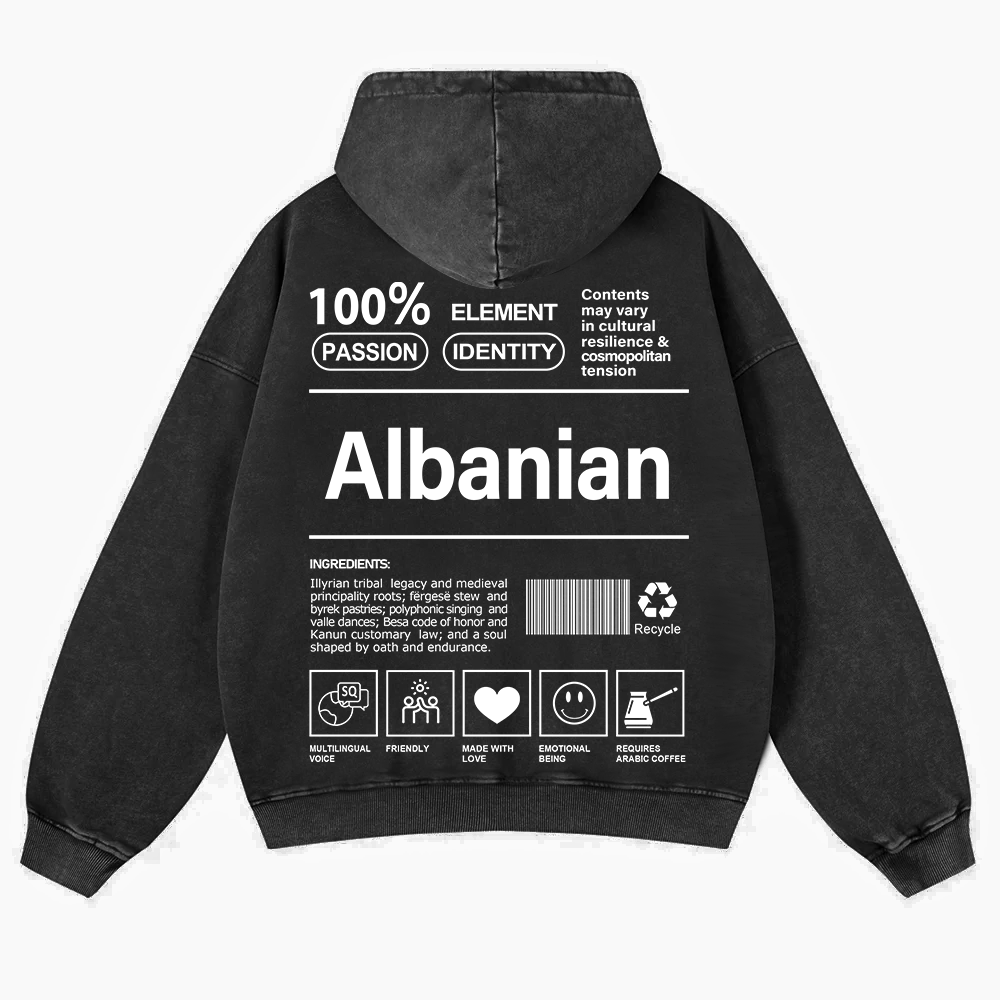 Albanian Unisex Fit  Washed Hoodie wearishow