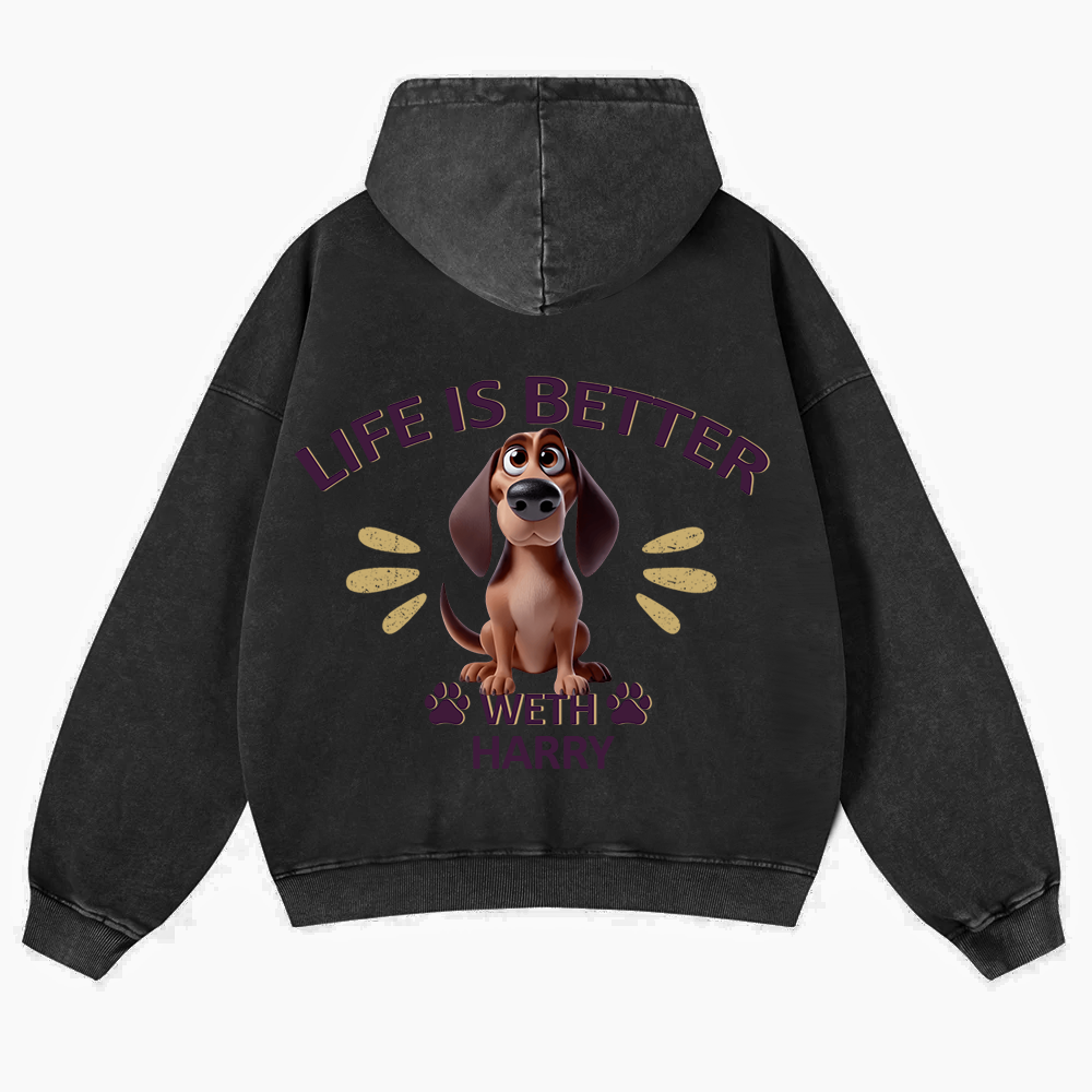 Better Life With My Dog - Personalized Custom Unisex Washed Hoodie wearishow