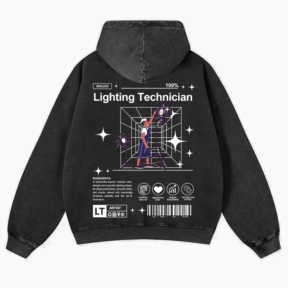 Lighting Technician Washed Hoodie wearishow