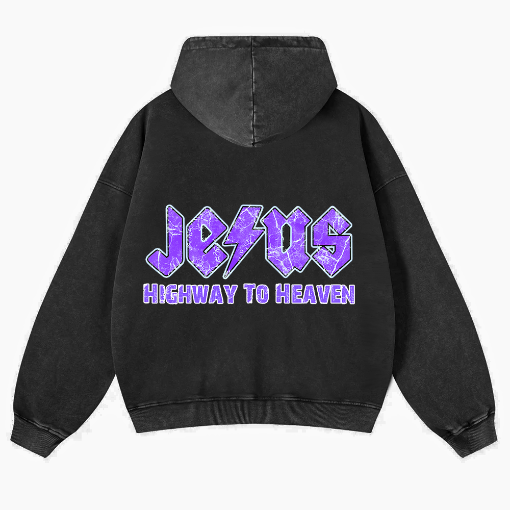 Jesus Highway To Heaven Washed Hoodie wearishow