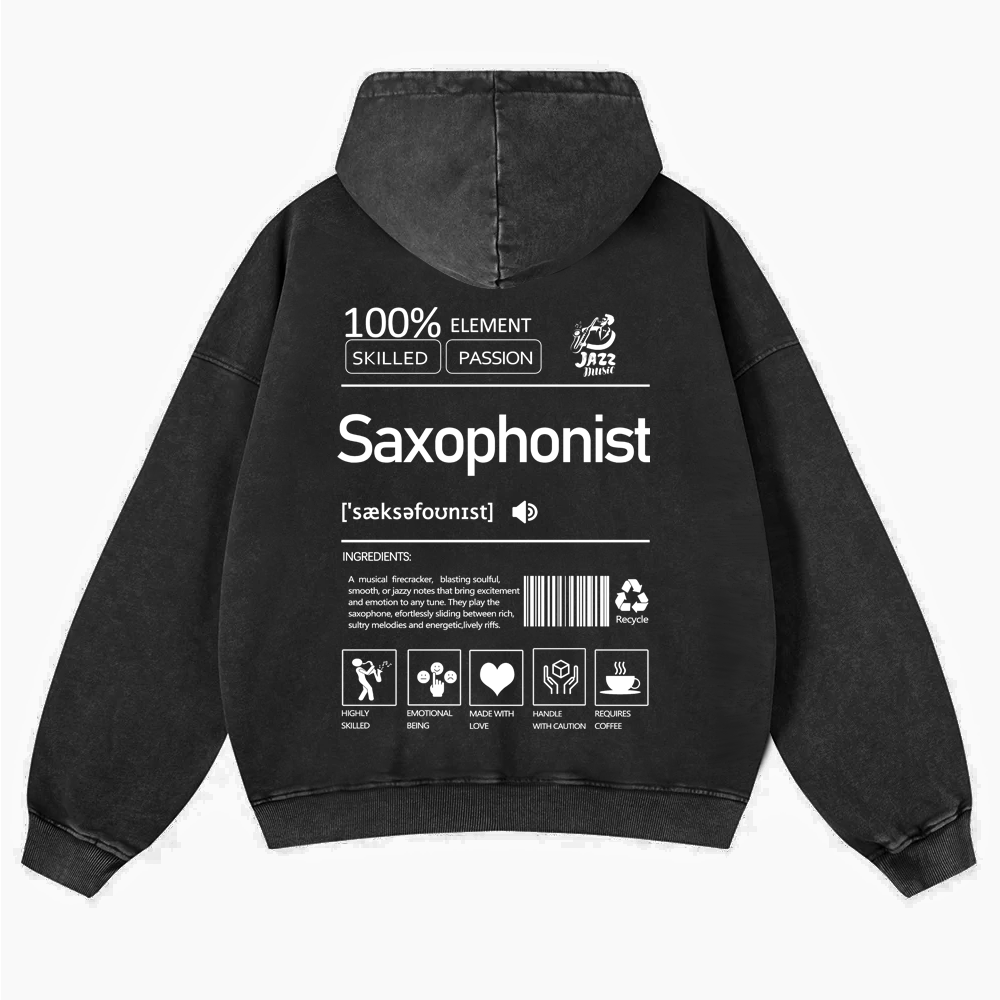 Saxophonist Unisex Casual Washed Hoodie wearishow