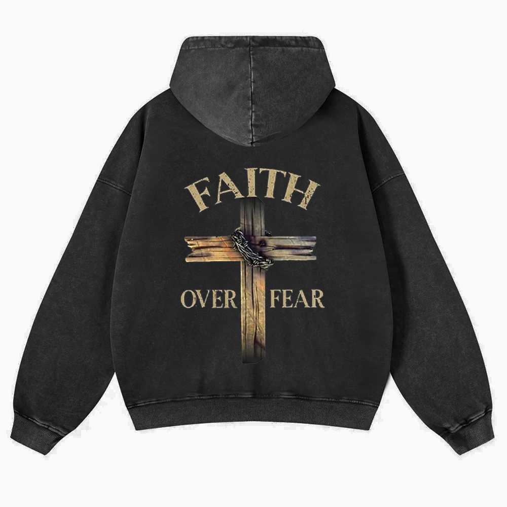 Faith Over Fear Cross  Washed Hoodie wearishow