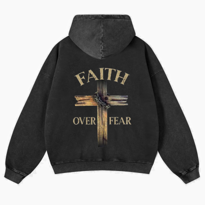 Faith Over Fear Cross  Washed Hoodie wearishow
