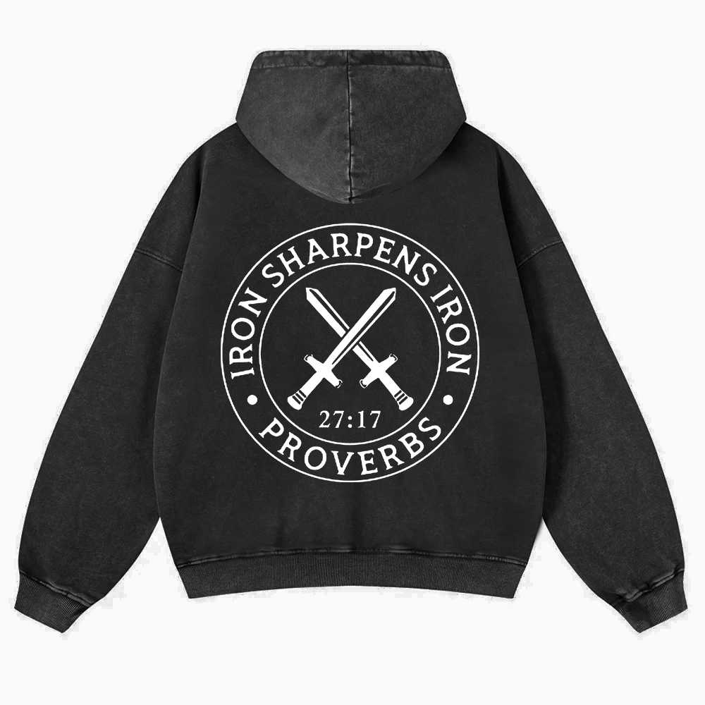 Iron Sharpens Iron PRVOERBS 27:17 Christian Washed Hoodie wearishow