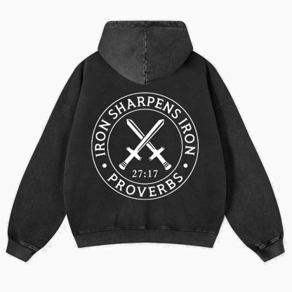 Iron Sharpens Iron PRVOERBS 27:17 Christian Washed Hoodie wearishow