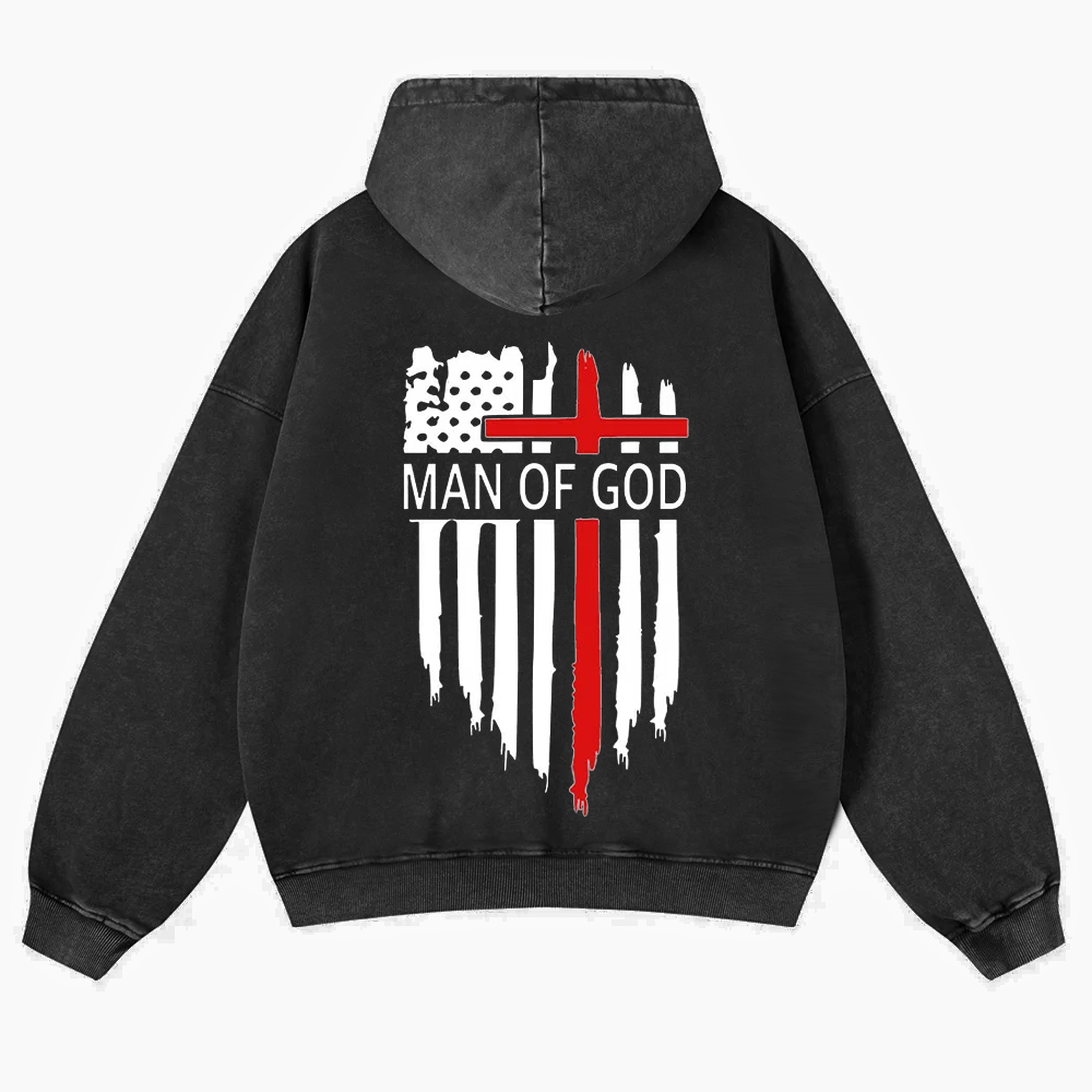 Man Of God Chrsitian Washed Hoodie wearishow