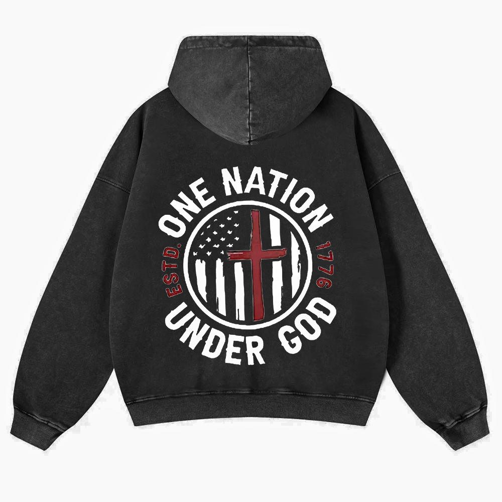 One Nation Under God ESTD 1776 Washed Hoodie wearishow
