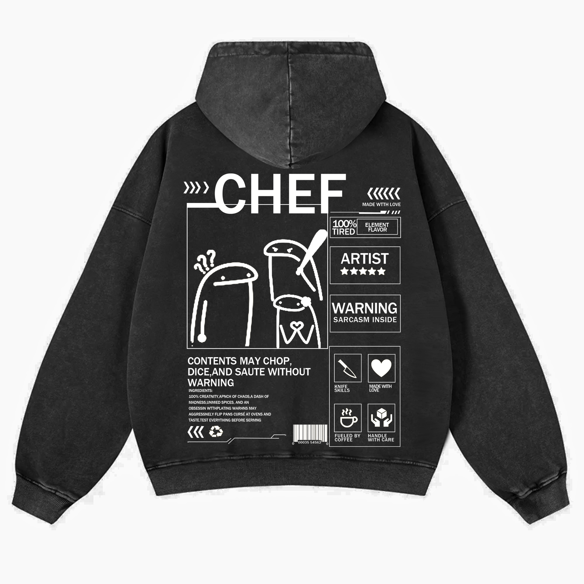 Chef Solid Color Unisex Washed Hoodie