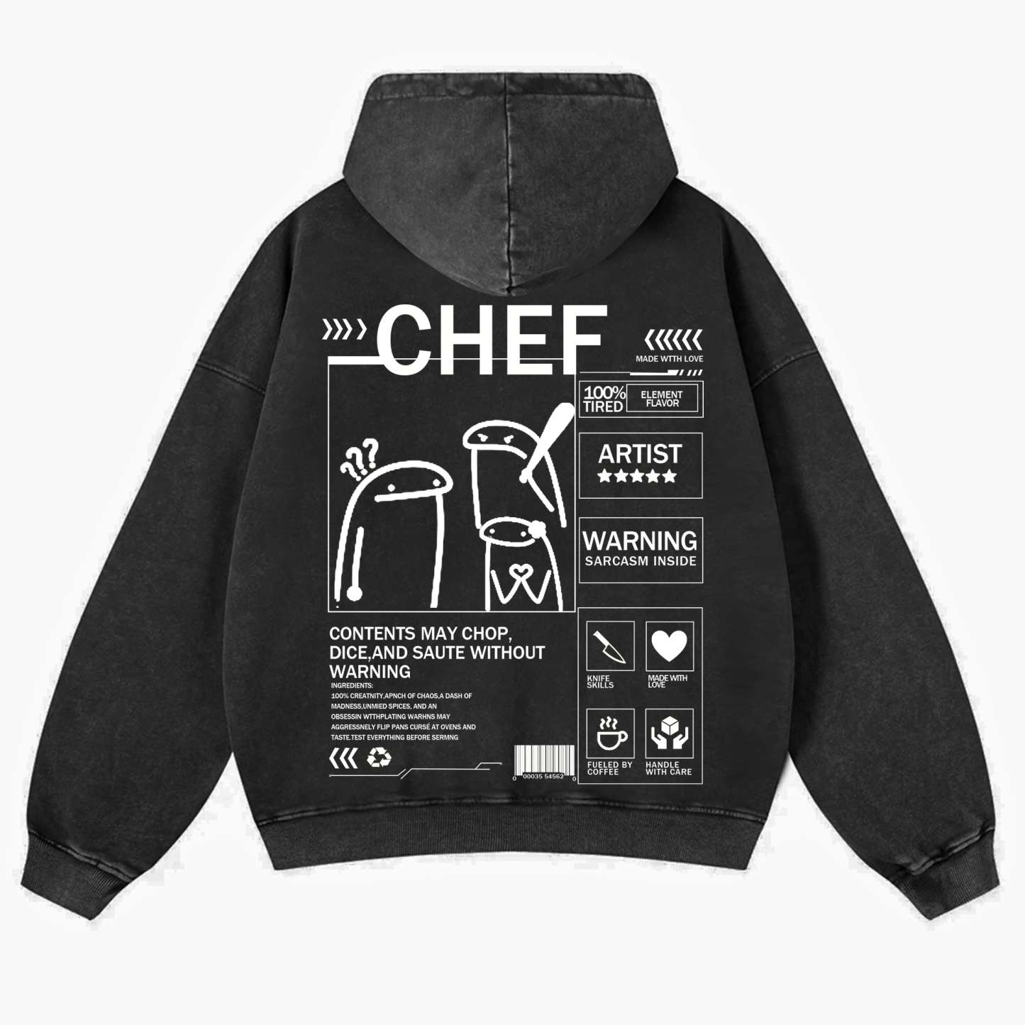 Chef Solid Color Unisex Washed Hoodie