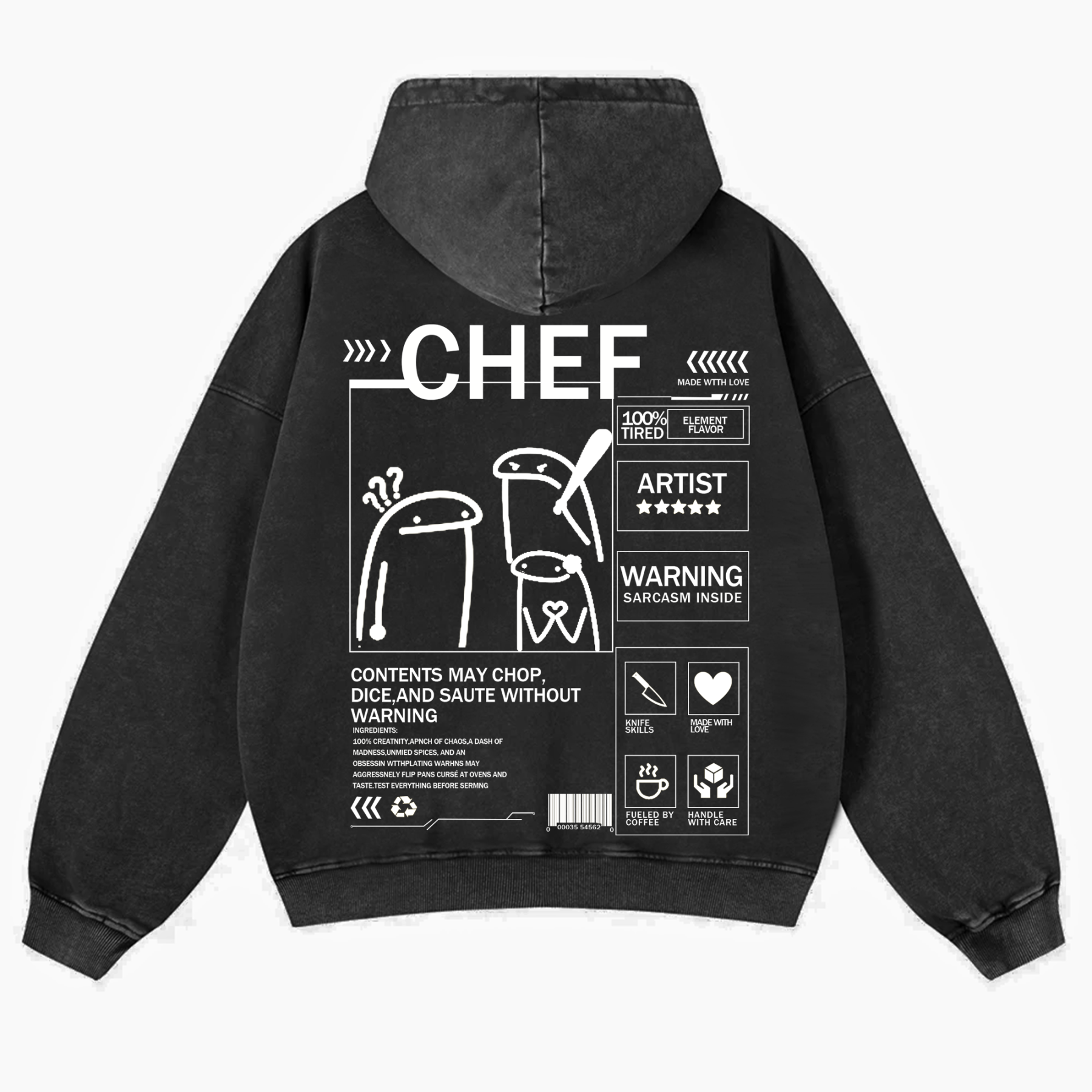 Chef Solid Color Unisex Washed Hoodie