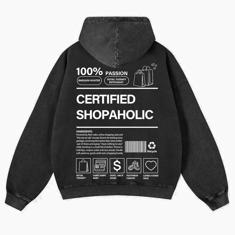 Certified Shopaholic Washed Hoodie wearishow