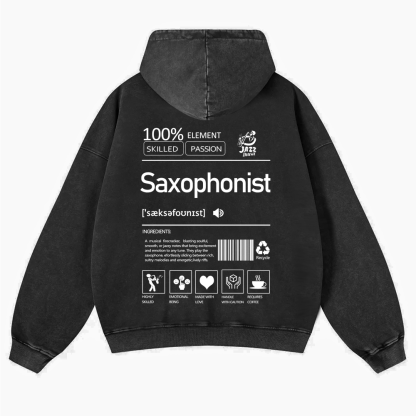 Saxophonist Unisex Casual Washed Hoodie wearishow