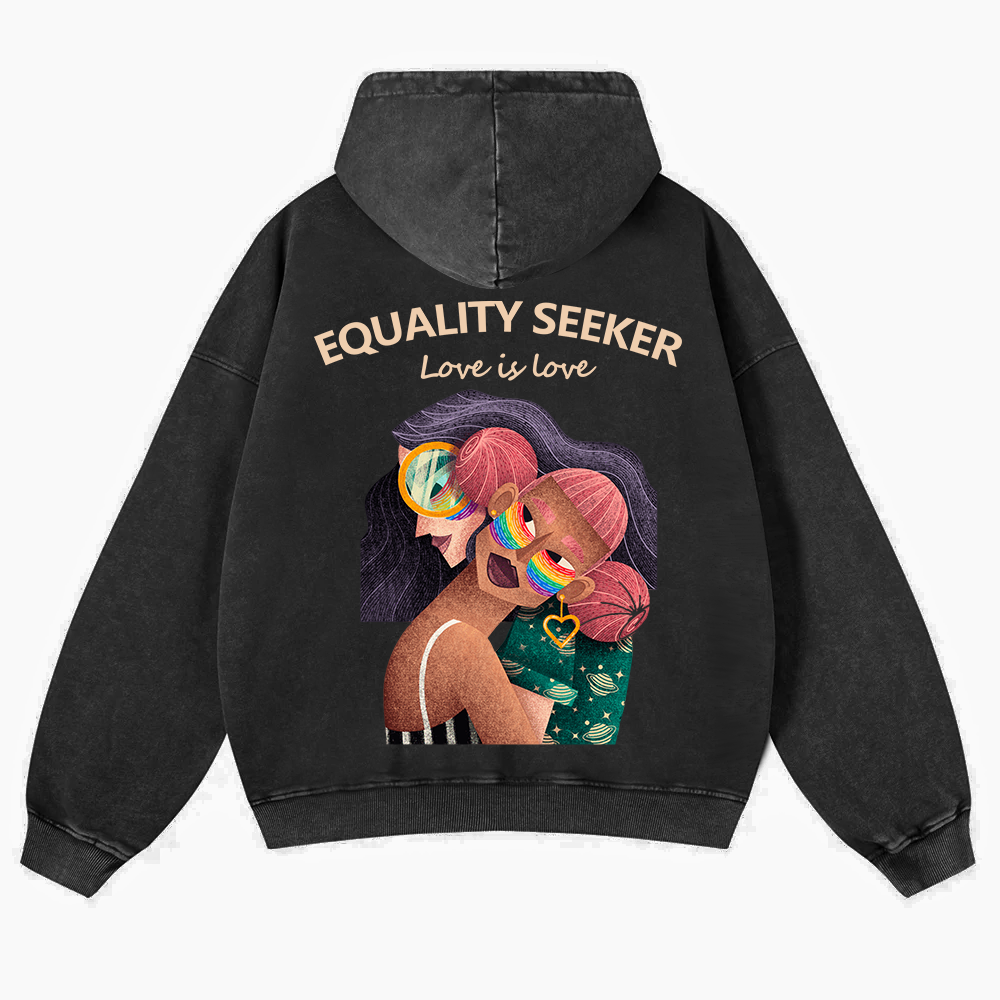 Equality Seeker Love Is Love Casual Washed Hoodie wearishow