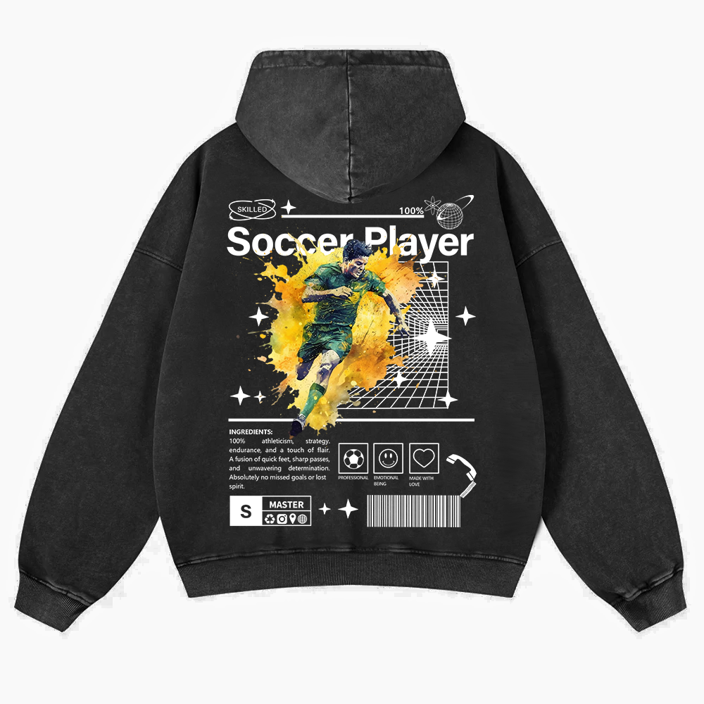 Soccer Player Casual Washed Hoodie wearishow