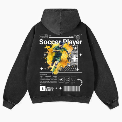 Soccer Player Casual Washed Hoodie wearishow