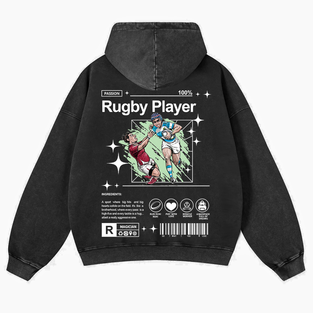 Rugby Player Washed Hoodie wearishow