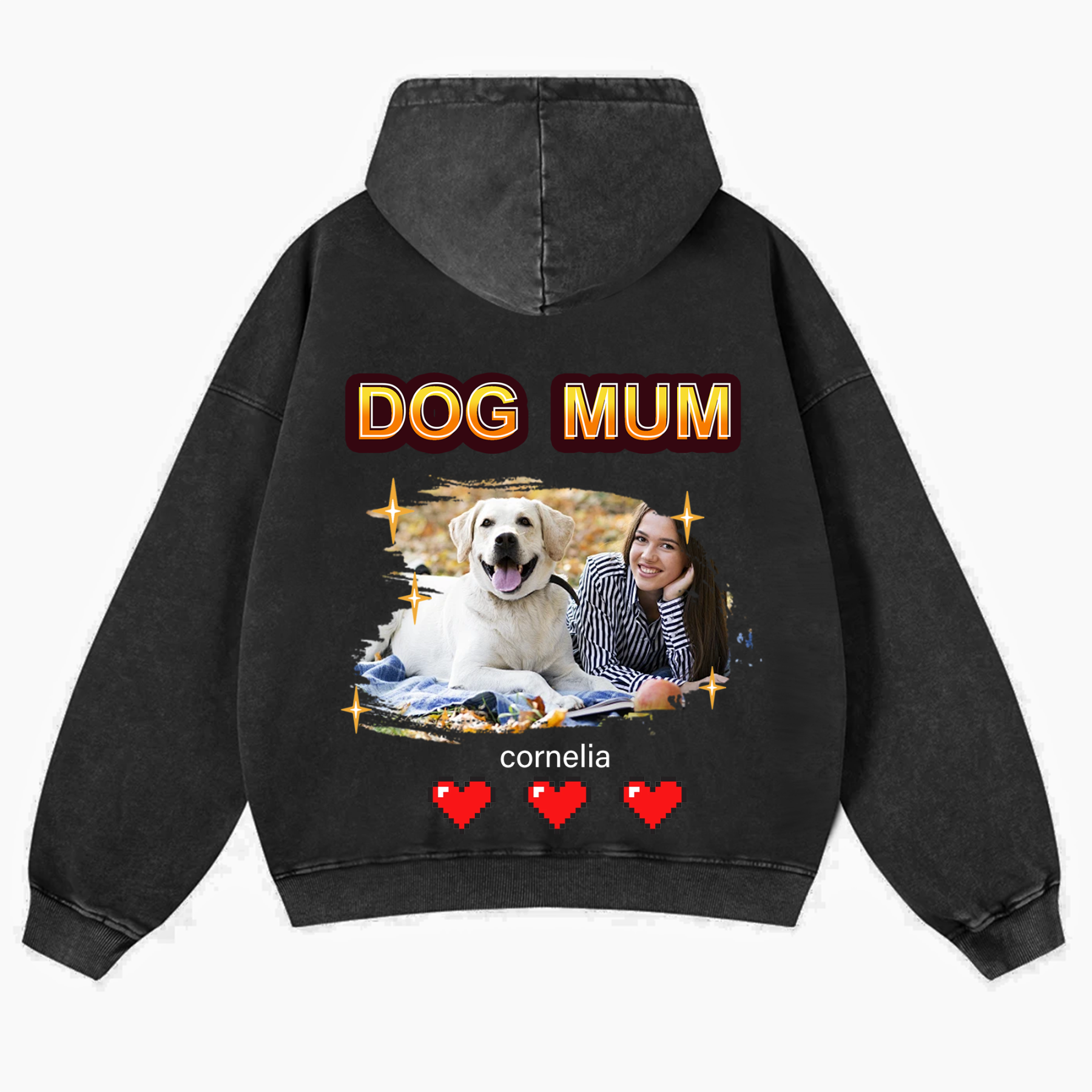 Dog Mom Pixel Photo - Personalized Custom Unisex Washed Hoodie