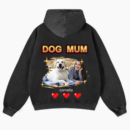 Dog Mom Pixel Photo - Personalized Custom Unisex Washed Hoodie
