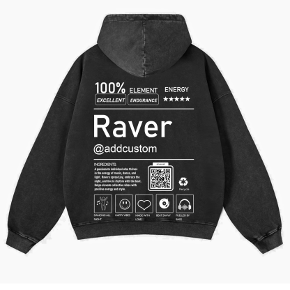 Addcustom QR Code Raver Casual Washed Hoodie wearishow